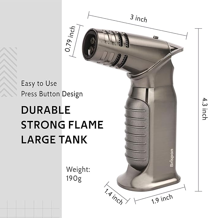 Torch Lighter, Quad 4 Jet Flame Windproof Butane Lighter with Safety Lock Adjustable Refillable Lighter for Kitchen Grill BBQ Candle Camping (Butane NOT Included) (Gunmetal)