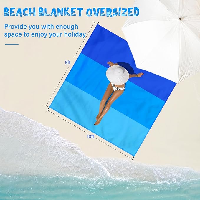 Beach Blanket Waterproof Sandproof 1-8 Adult Oversized 9'×10' Lightweight Durable Compact Sand Free Beach Mat for Travel Camping Hiking Picnic Blanket