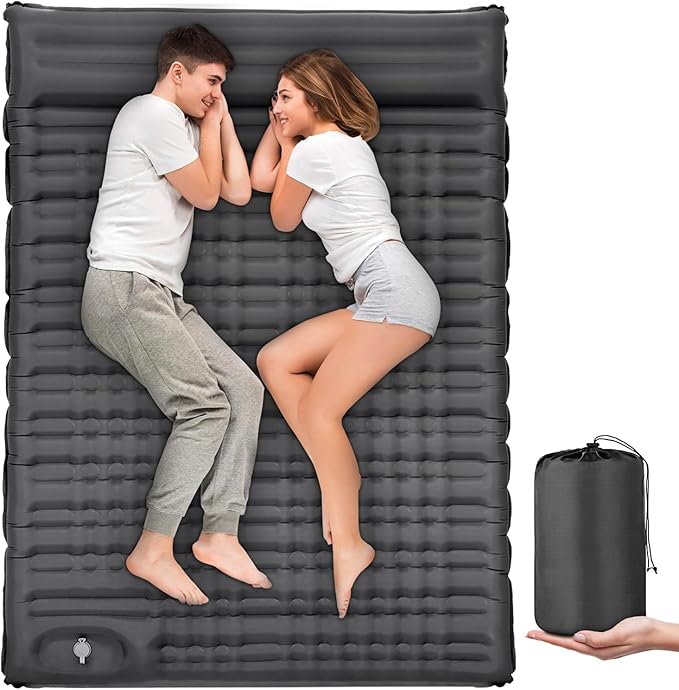Sleeping Pad for Camping 2 Person Extra 4.7 Inch Thickness Self Inflating Mat with Pillow Built-in Foot Pump Portable Double, Grey