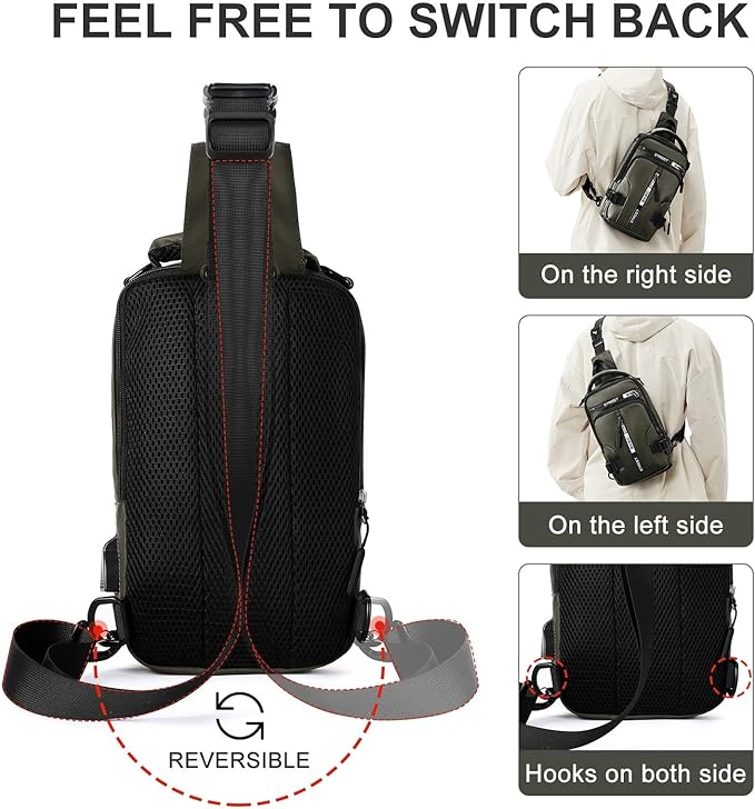 Crossbody Sling Backpacks Sling Bag for Men Women, Small Shoulder Backpack Motorcycle Chest Bags One Strap Backpack, Mini Chest Daypack for Casual Travel Hiking Gym Outdoor Sports Green