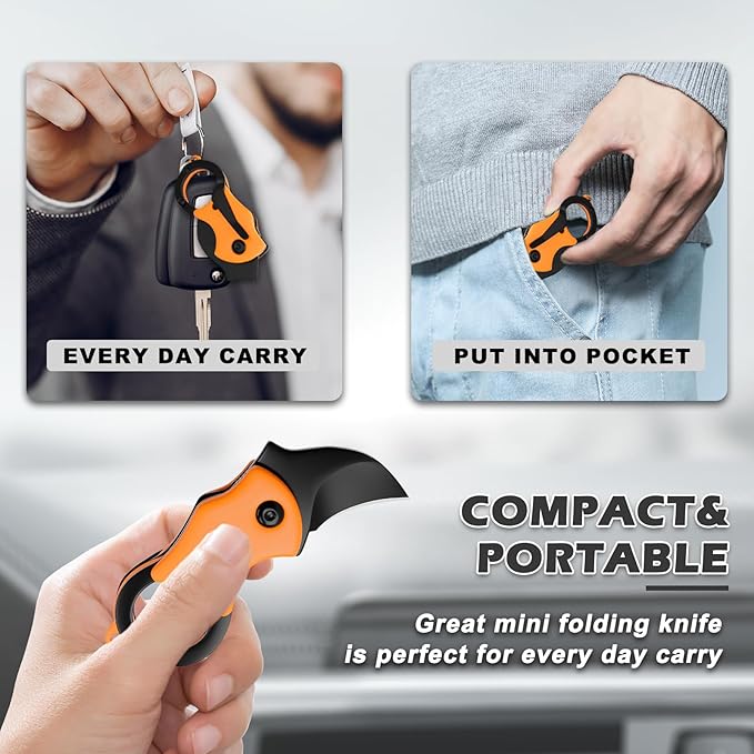 Mini Pocket Knife Neck Knife Cute Box Cutter - 3.3 Inch EDC Small Folding Knife Necklace, Stocking Stuffers Gifts for Men and Women (Orange)