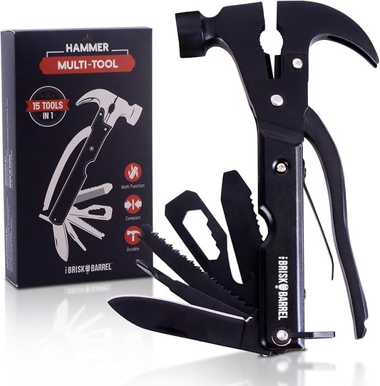 Hammer Multitool 15 in 1 | Multitool for Men | Compact Camping Multi Tool | Backpacking & Camping Multitool | Survival and Emergency Tool | Camping Hammer, Gifts for Men, Dad | Pocket Tool