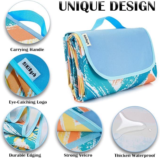 Picnic Blanket Waterproof Washable Foldable 58''x79'',Extra Large Picnic Mat, Dual Layers for Outdoor Water-Resistant Handy Mat, Beach, Intdoor,Camping on Grass - Sunny Holidays