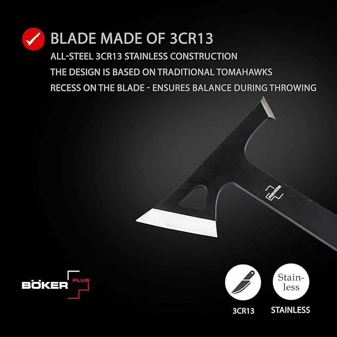 BOKER Plus® Mohican - Throwing Axe Set of 3 Black - Double Axe Made of 3Cr13 Steel with Sheath - Bushcraft, Camping, Outdoor & Survival Axe - Hatchet Axe Kit for Throwing Training