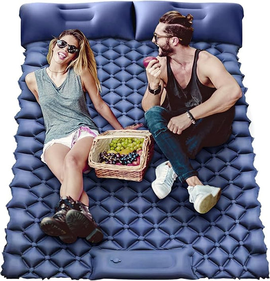Sleeping Pad for Camping 2 Person Sleeping Mat for Camping Self Inflating Camping Mat with Pillow Built-in Foot Pump Waterproof Inflatable Sleeping Mat for Hiking Tent 79 * 49.2 * 3.5 Inch