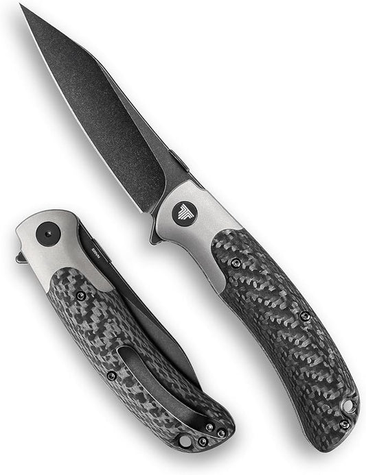 Folding Camping Knife for Men,Black Stonewashed S35VN Steel Blade,Titanium Bolster Carbon Fiber Handle,Thumb Stud EDC Pocket Knives Hunting Fishing,UMa-05B
