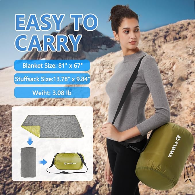 C-LIGHT Oversized Extreme Weather Stadium Blanket 81''*67'' - Wearable Hoodie - Waterproof Windproof with Multiple Layers - Perfect for Sports Events, Picnic, Camping, Beach