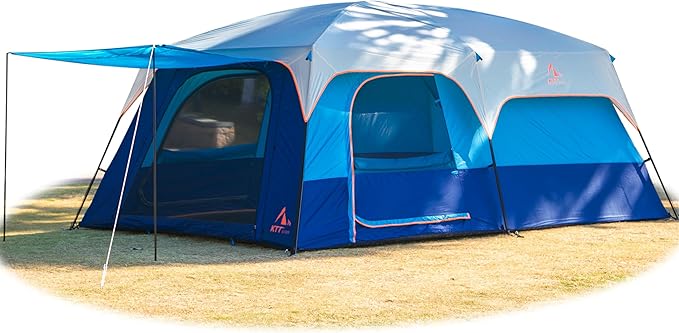 KTT Extra Large Tent 10-12-14 Person(B),Family Cabin Tents,2 Rooms,3 Doors and 3 Windows with Mesh,Straight Wall,Waterproof,Double Layer,Big Tent for Outdoor,Picnic,Camping,Family Gathering