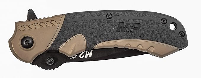 Smith & Wesson M&P M2.0 8.07in S.S Ultra-Glide Folding Knife w/3.5in Drop Point Blade and Aluminum/Nylon FDE Handle for Outdoor, Tactical, Survival and EDC