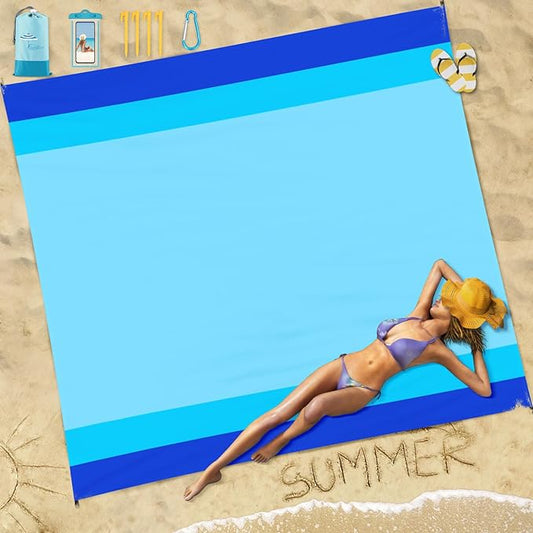 Beach Blanket Sandproof Waterproof 78''×81''1-5 Adults Oversized,Compact Lightweight Durable Beach Mat for Travel Camping Hiking Picnic Blanket