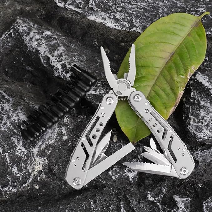 PS-1F 14-In-1 Multitool with Safety Locking, Professional Stainless Steel Multitool Pliers Pocket Knife, Bottle Opener, Screwdriver with Nylon Sheath, Apply to Survival,Camping, Hunting and Hiking