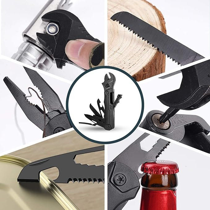 Multitool Wrench 19 In 1 Multipurpose Camping Gear Pocket Size Adjustable Wrench with Pliers, Wire Cutter, Cutting Saw, Bottle Opener for Maintenance, Camping and DIY,Gift for Him