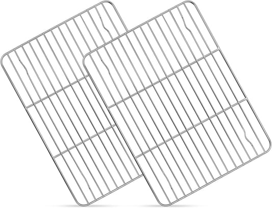 2 Pack Small Baking Cooling Racks, Homikit 9.7 * 7.5 Inch Stainless Steel Wire Rack for Cooking Roasting Grilling, Fit for Toaster Oven Pan, Non-toxic & Heavy-Duty