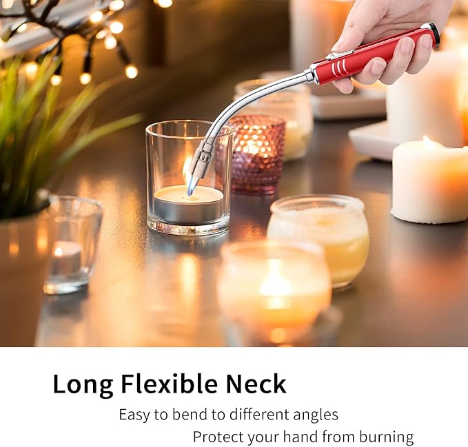 Butane Lighter Torch Long Lighter Refillable Adjustable Jet Flame Lighter Windproof Flexible with Visual Fuel Window Blow Torch for Stove BBQ Grill Fireplace Camping Kitchen (No Gas Include) - Red