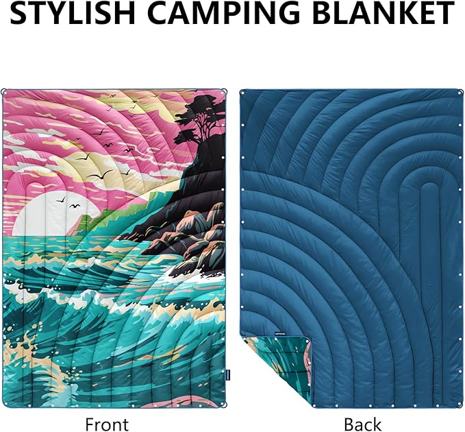 Camping Blanket,Lightweight Down Alternative Puffy Printed Camping Blanket Packable Outdoor Blanket for Camping,Traveling, Stadium, Hiking, Picnics