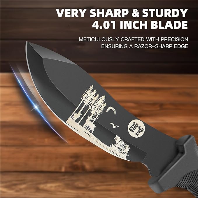 Fixed Blade Hunting Knife, Black High Hardness Plastic Handle with Sheath,Suitable for Hiking, Adventure, Survival and Collection (Black)