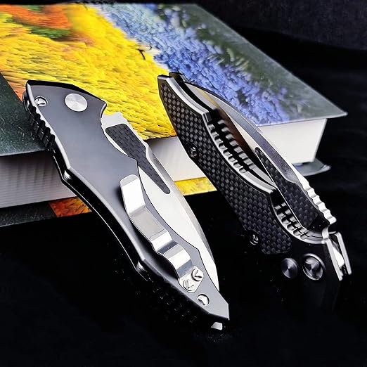 EDC Folding Pocket Knife,D2 Blade Steel, Carbon Fiber Handle, Sharp Raptor Claw Knife for Camping and Hunting.