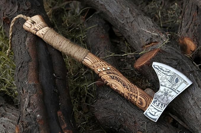 Handmade Viking Axe Real Carbon Steel Axe with Leather Sheath Camping Bearded Axes & Hatchets Hunting Axe Valentine's Day Gift, Camping & Hiking | Knives & Tools | Birthday Gift for him (VK-Ax-18)