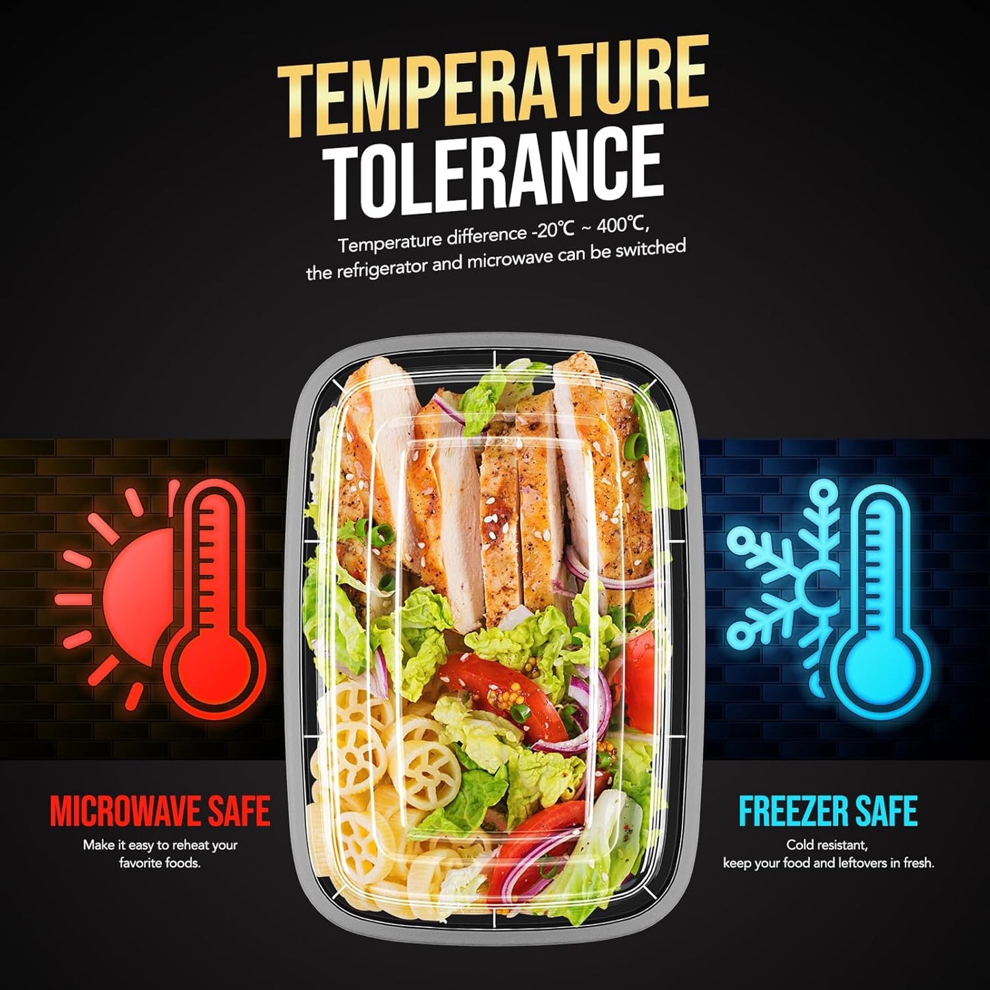 100-Piece (50-Pack) 34 OZ Meal Prep Containers Reusable with Lids, Sturdy Leakproof & Food Safe, Microwave, Freezer, Dishwasher Safe To Go Food Containers, Plastic Take Out Containers, Black