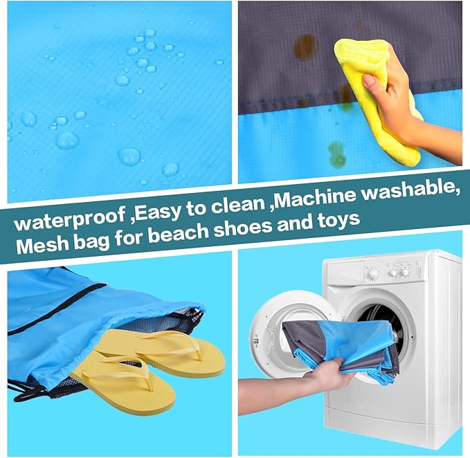 Beach Blanket Waterproof Sandproof,Large Oversized Sand Free Beach Mat,Portable Picnic Mat for Travel Camping Hiking Picnic, Lightweight & Durable Family Water Resistant Mat(Blue)