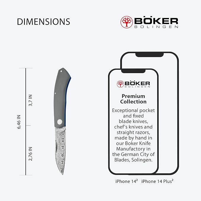 Boker Solingen® Damascus Annual Knife 2023 - Folding knife - EXCELLENT Collectors Knife with G10 handle gray-blue -Pocket knife - Limited Edition knife with slipjoint
