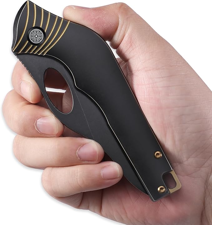 Knife Amuse-C04 Thumb Hole Knife,3.85" M390 Steel Blade Stonewashed,6AL4V Titanium Handle,Frame Lock Folding Knife,Titanium Pocket Clip(Black)