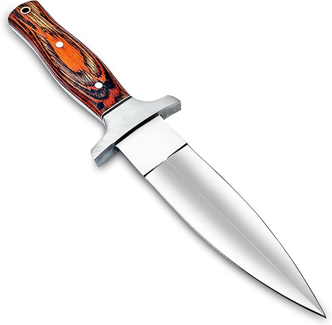 Handmade D2 Steel Dagger Knife, Hunting Knife Perfect Grip with Pakkawood Handle, Horizontal Carry Knife with Leather Sheath for Camping, Tactical, Survival
