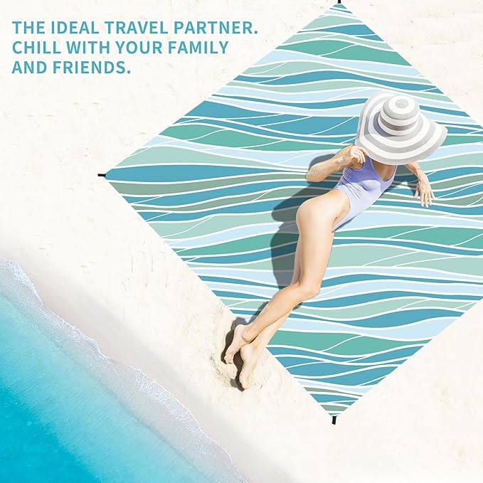 BYDOLL Beach Blanket Sandproof Waterproof 78''×81'' 1-4 Adults Compact Lightweight Oversized Beach Blanket Large Picnic Mat Beach Blanket for Travel Camping Hiking Picnic