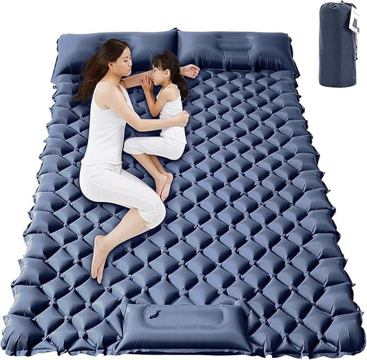 EULANT Double Sleeping Pad for Camping, Self Inflating, 2 Person with Pillow Built-in, Foot Pump, Durable, Portable, 79x2.8x48 in