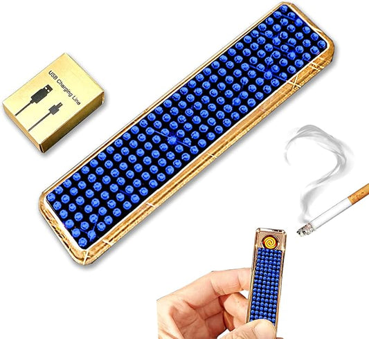 Rhinestone Lighter Electric Lighter Rechargeable Bling Glitter USB Lighter Flameless Girls Lighter for Women (Blue)