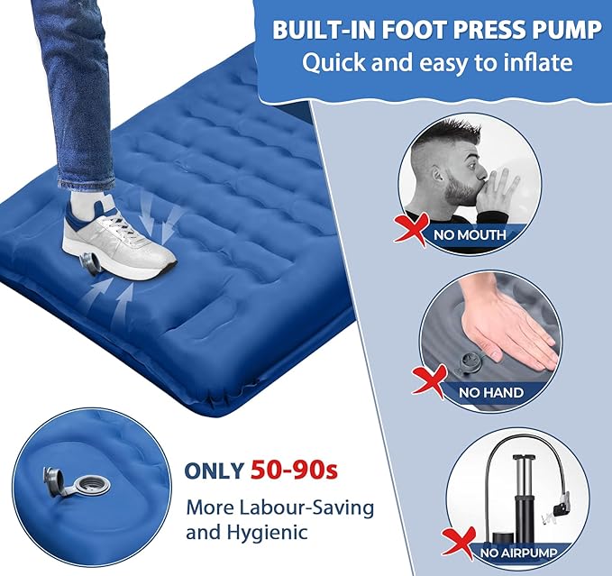 Super Thick Camping Sleeping Pads 76.7 x 26 x 5 Inflatable Sleeping Mat with Pillow Built-in Pump,Ultralight & Portable Backpacking Sleeping Pad with Carry Bag for Camping Hiking,Blue