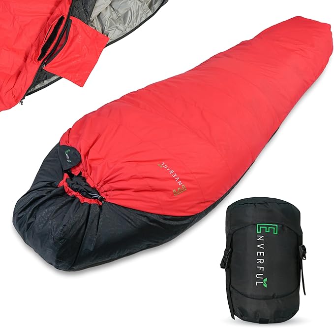 Duck Down Mummy Sleeping Bag for Adults – Cold & Warm Weather Sleeping Bags – Lightweight, Compact & Portable Camping – Sleep Bag for Hiking & Backpacking – Compression Carrying Bag