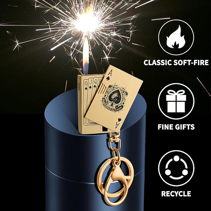 Playing Card Lighter Refillable Novelty Cool Keychains Lighter for Fireplace Candle Camping BBQ (Without Butane) (04)