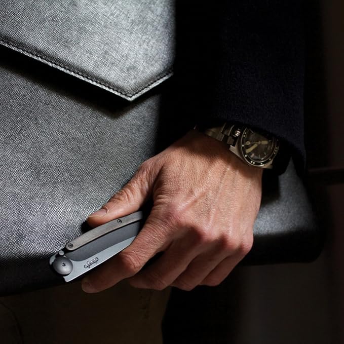 Deejo Ultra Lightweight Folding Pocket Knife with Belt Clip - Ebony Version 1.3 oz - Fine, Sharp Blade - Black Titanium Coating Stainless Steel - Elegant and Modern Design