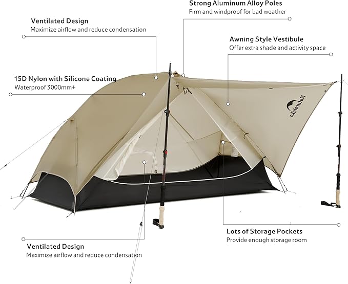 Naturehike Mongar UL 1/2Person Backpacking Tent,15D Nylon Waterproof Ultralight 1-2 Person Tent with Footprint
