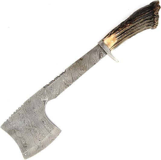 AX-8950 Custom Handmade Viking Hatchet Axe Damascus Steel Bearded Axe Camping Tomahawk Battle Axe with Leather Sheath