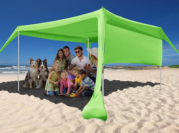 Beach Canopy Tent Shade with Sidewalls 10x10FT, 6.6FT Tall, UPF50+ Sun Shelter, Windproof & Water Resistant, Includes Guylines Sand Shovel Stability Poles, Easy Up for Beach Outdoor Camping Backyard