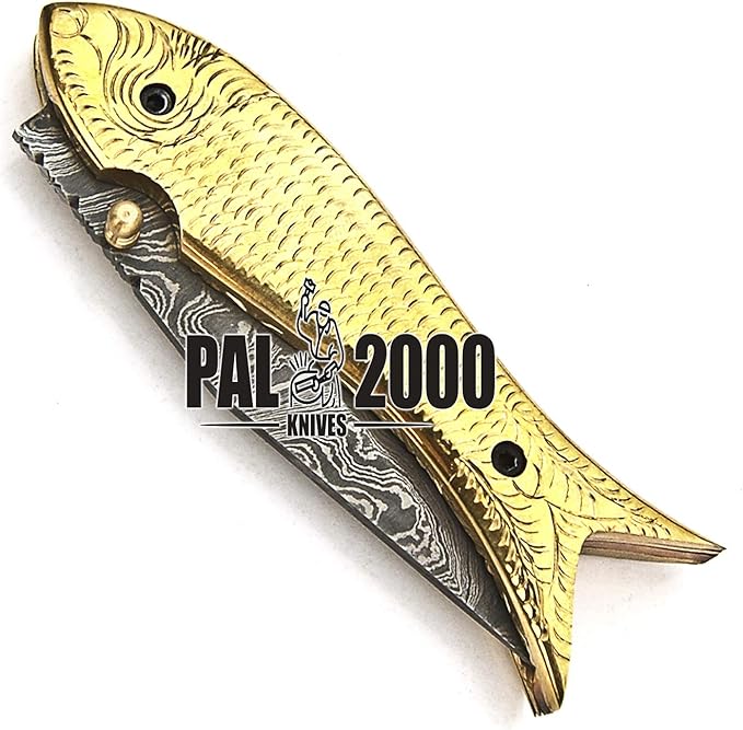 PAL 2000 KNIVES FOL-9573 Handmade Damascus Folding Custom Pocket Knife for Camping Fishing Outdoor Knife with Sheath