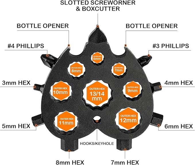 Aitsite Snowflake Multitool, Christmas Gifts for Men, 20 in 1 Snowflake Tools for Dad, Him, Husband, Boyfriend, Grandpa(Heart Black)