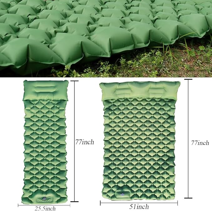 Sleeping Pad for Camping, Inflatable Sleeping Mat with Pillow, Camping Pad with Built-in Foot Pump, Lightweight Camping Mattress Pad for Car Camping, Backpacking, Tent and Hiking (Single (Green))