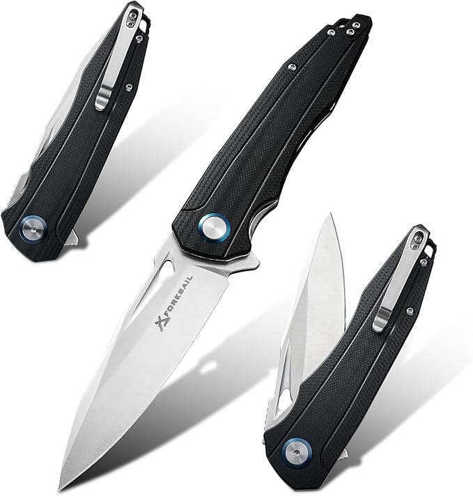 Folding Pocket Knife, EDC Knife with 3,66" Blade & G10 Handle Camping Knife with Flipper Opener, Liner Lock, Reversible Clip for Outdoor Men Women Tool