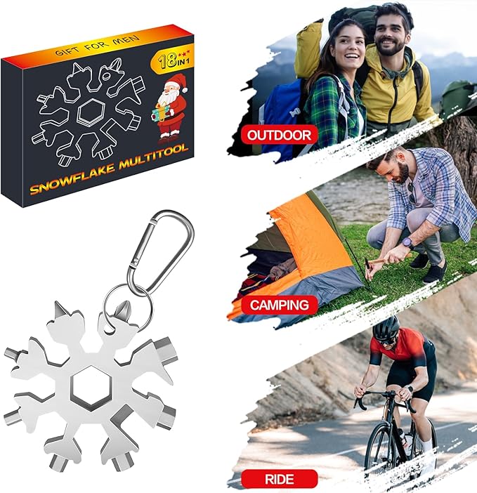 Stocking Stuffers for Men Gifts, 18 in 1 Snowflake Multitool, Christmas Gifts, Birthday Gifts for Men Grandpa Dad, Cool Gadgets (silver)
