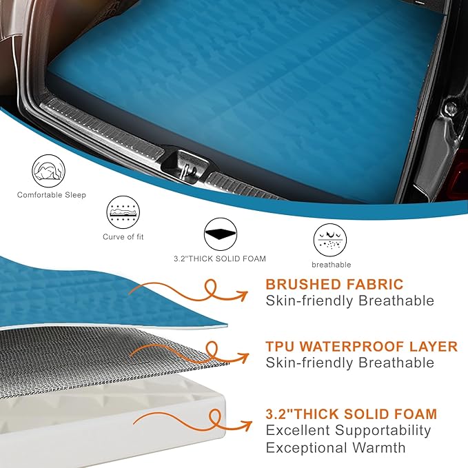 Tesla Model Y Mattress with Solid Foam & Air Pump,Portable SUV Car Mattress,Sleeping Pad for Camping,3.2”Thick