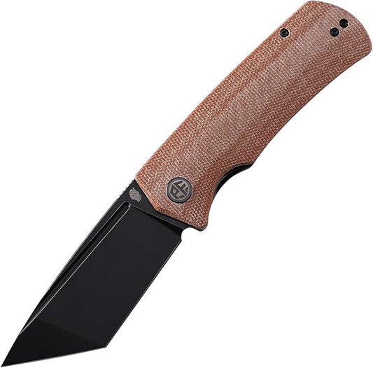 Petrified fish PFP01T Beluga,3.58" K110 Black Stonewashed Blade, 154g Micarta Handle Front Flipper Liner lock Folding knife (Brown Micarta, Black Stonewashed)