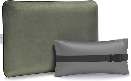 Compressible Camping Pillow, Memory Foam Pillow for Backpacking, Travel -Neck Lumbar Support, Lightweight Compact Pillow with Washable Pillowcase- Hiking Essential -Gray