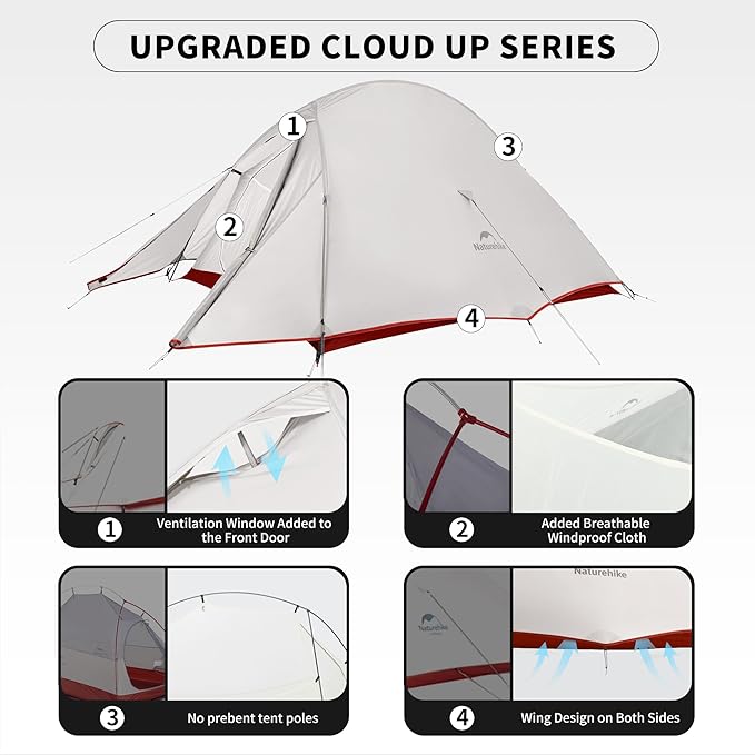Naturehike Cloud-Up 2 Person Tent Lightweight Backpacking Tent with Footprint - Free Standing Ultralight Camping Hiking Backpack Tents Two Person Tent