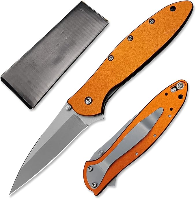 Outdoor Orange Pocketknife, 3" Bead Blast Plain Blade, Stainless Steel Handle, Dual Lock System, Tactical Hunting Folding Knife For Men Women