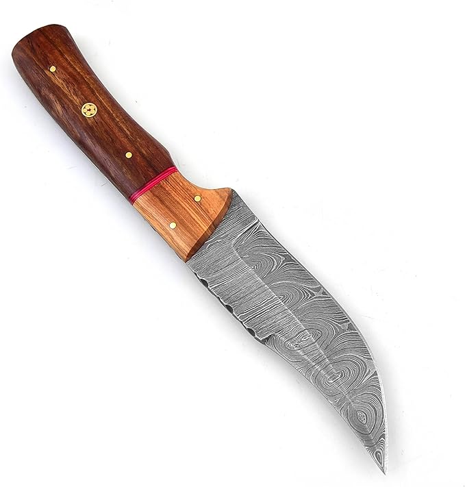 927 Custom Handmade Damascus Steel Small Fixed Blade Outdoor Camping Bushcraft Knife for men with Leather Sheath 927