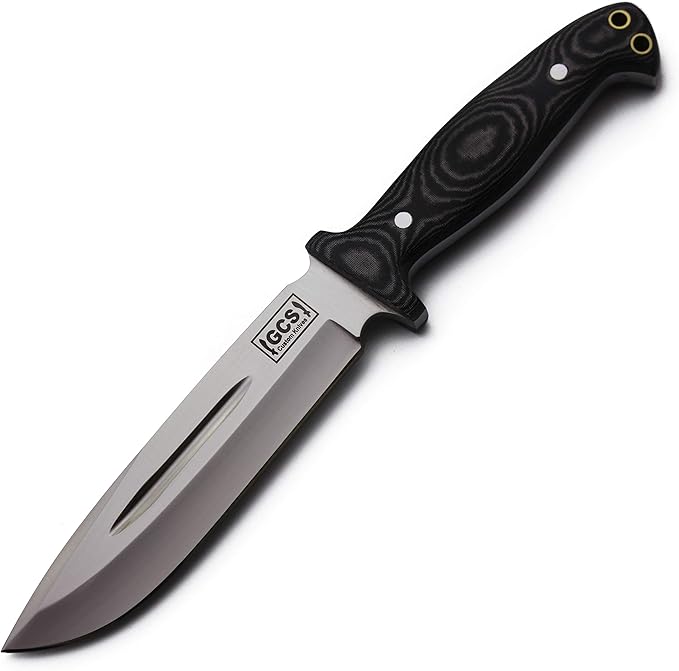 Handmade D2 Tool Steel Hunting Survival Knife with Micarta Handle, Leather Sheath, and Sharpening Stone - GCS102