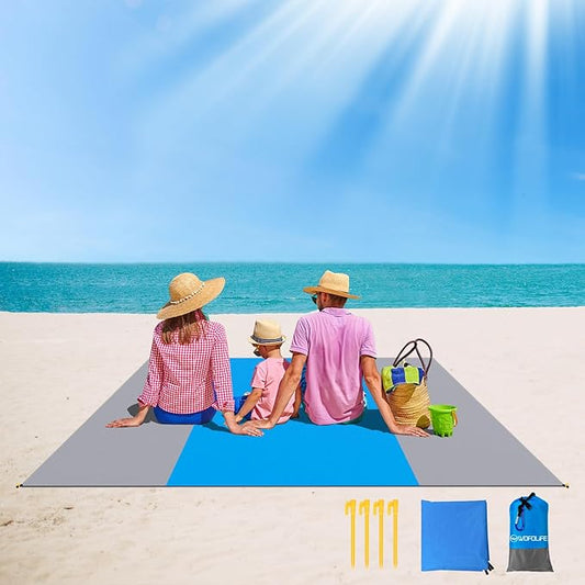 Beach Blanket Waterproof Sandproof, Picnic Blankets, Extra Large Beach Mat 83"x 83" for 2-8 Adults, Quick Drying, Lightweight Durable, Essentials for Outdoors, Travel, Beach Picnic, Hiking